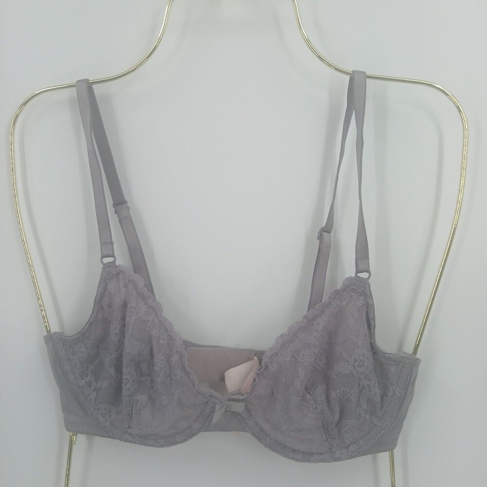 Victoria's Secret Lace Unlined Bra Women's 36B Gray Sheer Coquette Minimalist